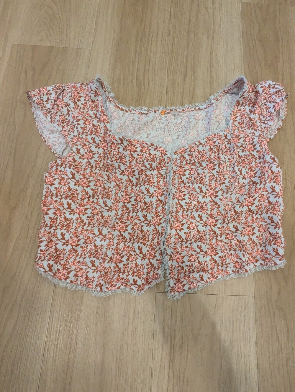 Free People Floral Eyelet Mini Blouse Size XL